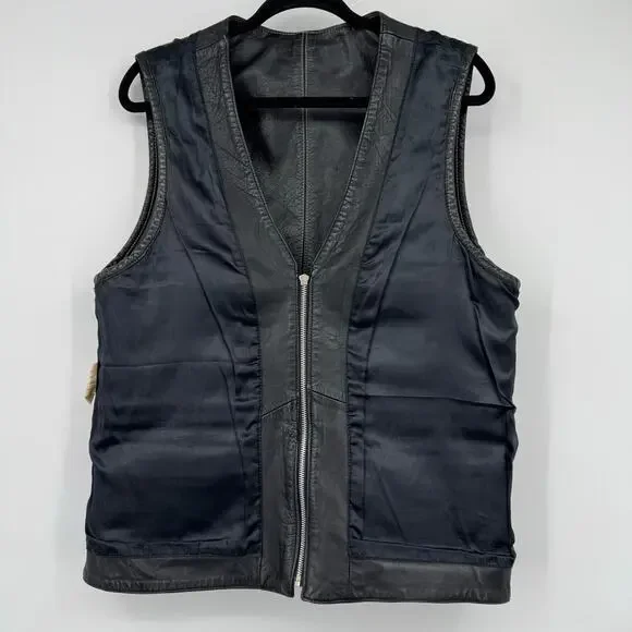 Vintage London Leatherwear NYC Unisex Black Leather Motor Biker Vest Zip-Up Sz S - Picture 14 of 16